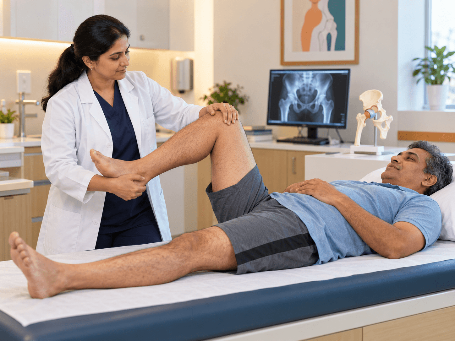 Consultation image showing a hip joint assessment