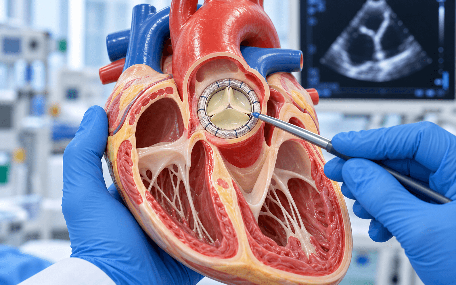 Cardiologist reviewing an echocardiogram with a patient